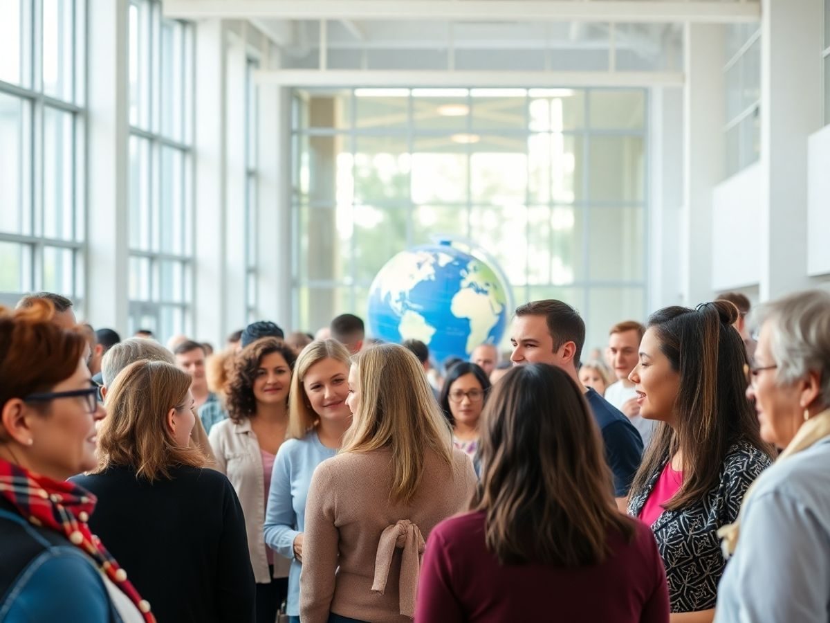 Oameni diverși, interacționând, în fața unui glob pământesc